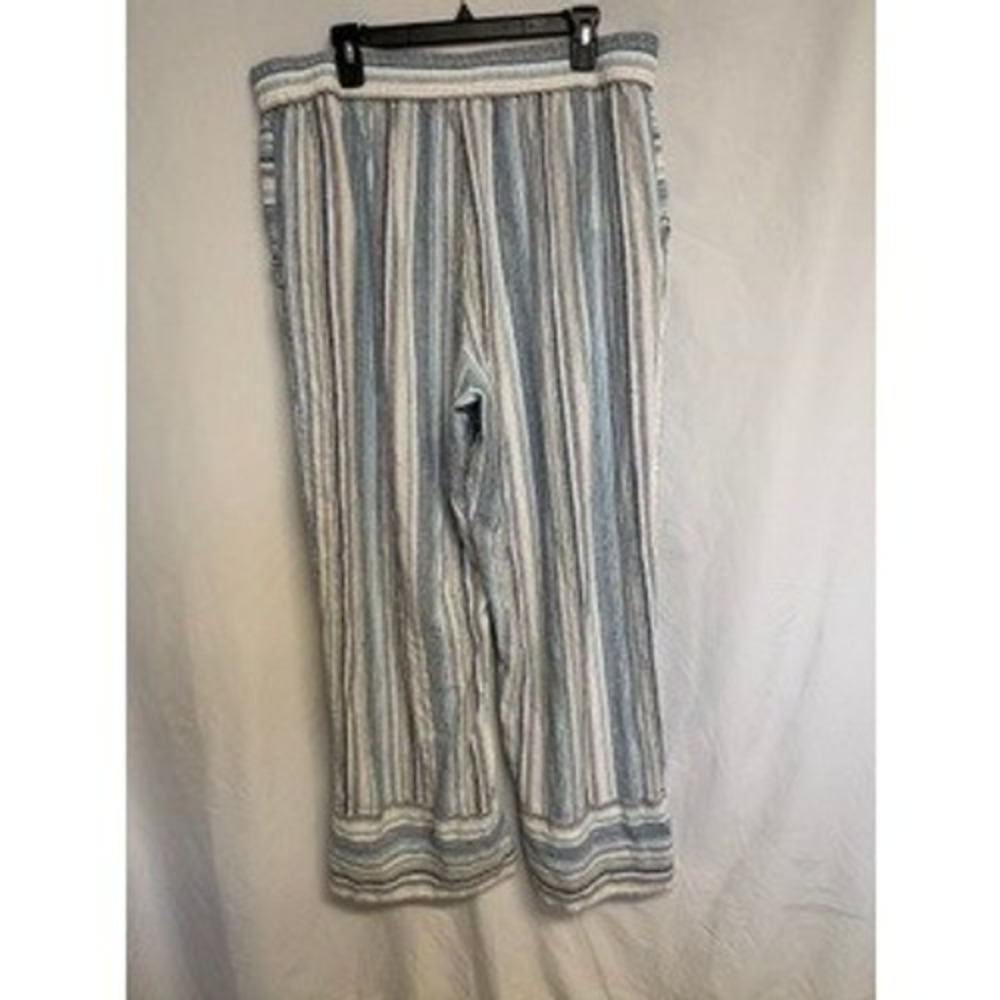 Sharagano Blue Striped Linen Blend Wide Leg Pull On Pants Womens XL